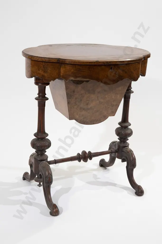 Victorian Burr Walnut Sewing Table Image 1++