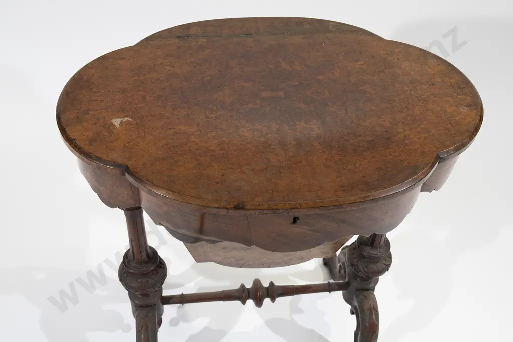 Victorian Burr Walnut Sewing Table Image 1++