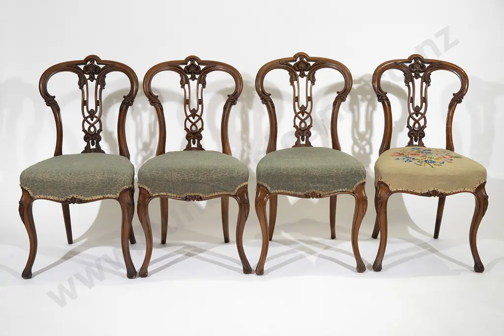 Four Victorian Walnut Dining Chairs Image 1++