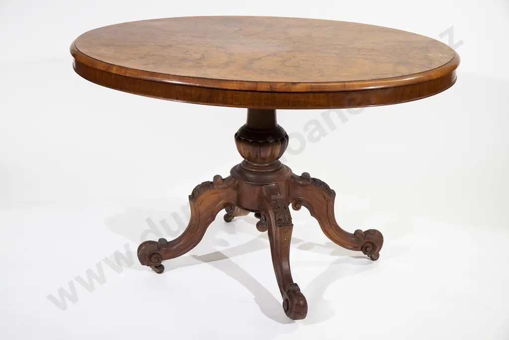 Victorian Burr Walnut Oval Snap Top Loo Table Image 1++