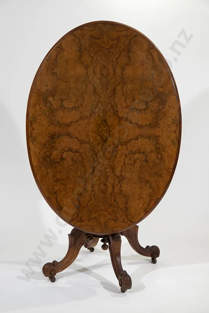 Victorian Burr Walnut Oval Snap Top Loo Table Image 1++