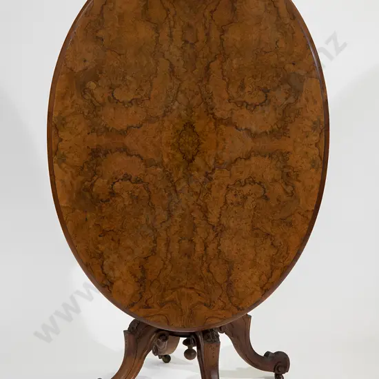 Victorian Burr Walnut Oval Snap Top Loo Table