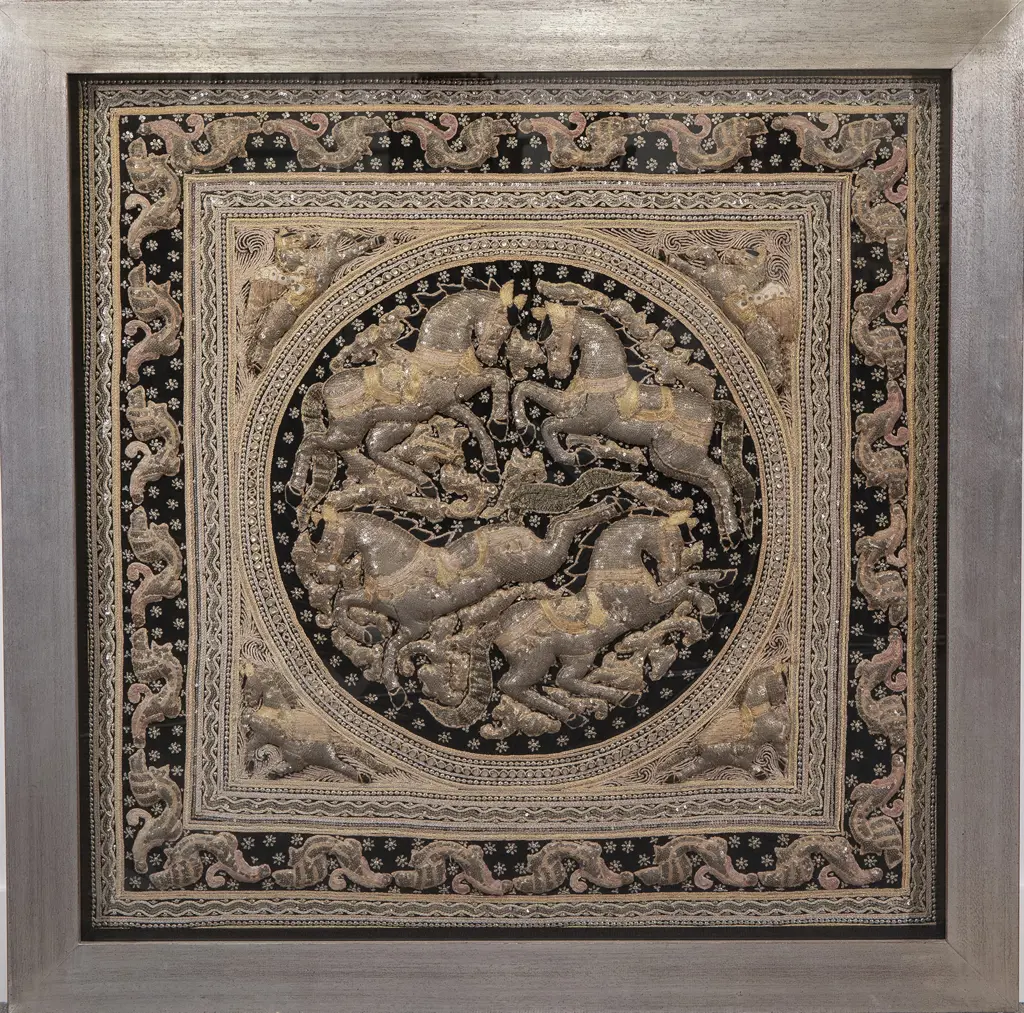 Large Framed Indian Stump Work Panel Image 1++