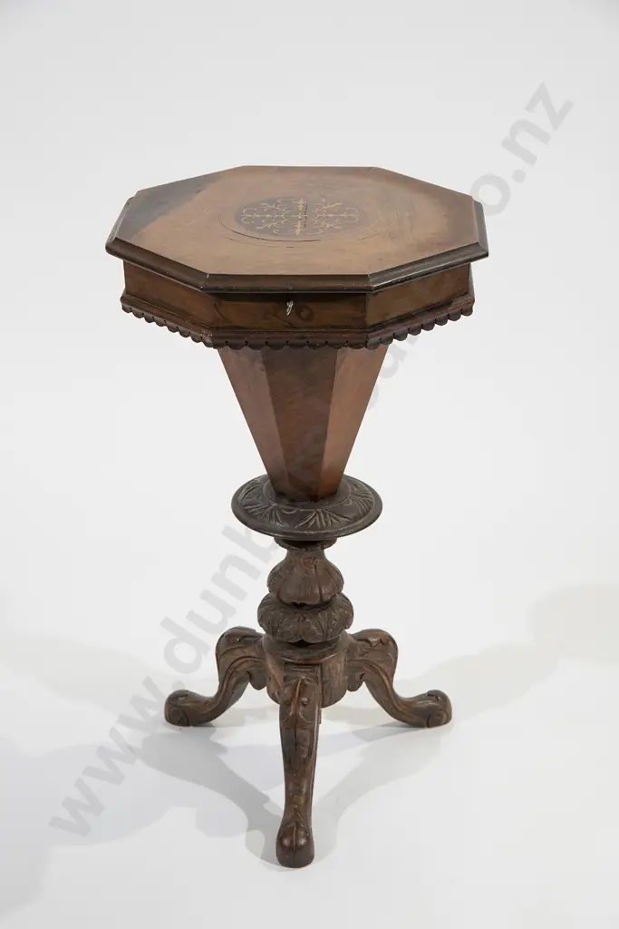 Victorian Walnut & Marquetry Sewing Table Image 1++