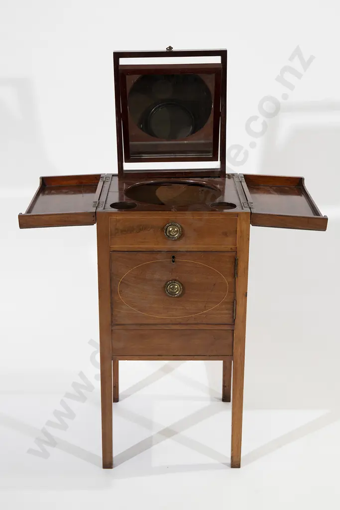Geo III Mahogany & Inlaid Night Cupboard Image 1++