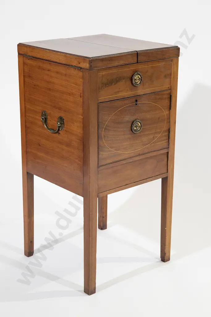 Geo III Mahogany & Inlaid Night Cupboard Image 1++