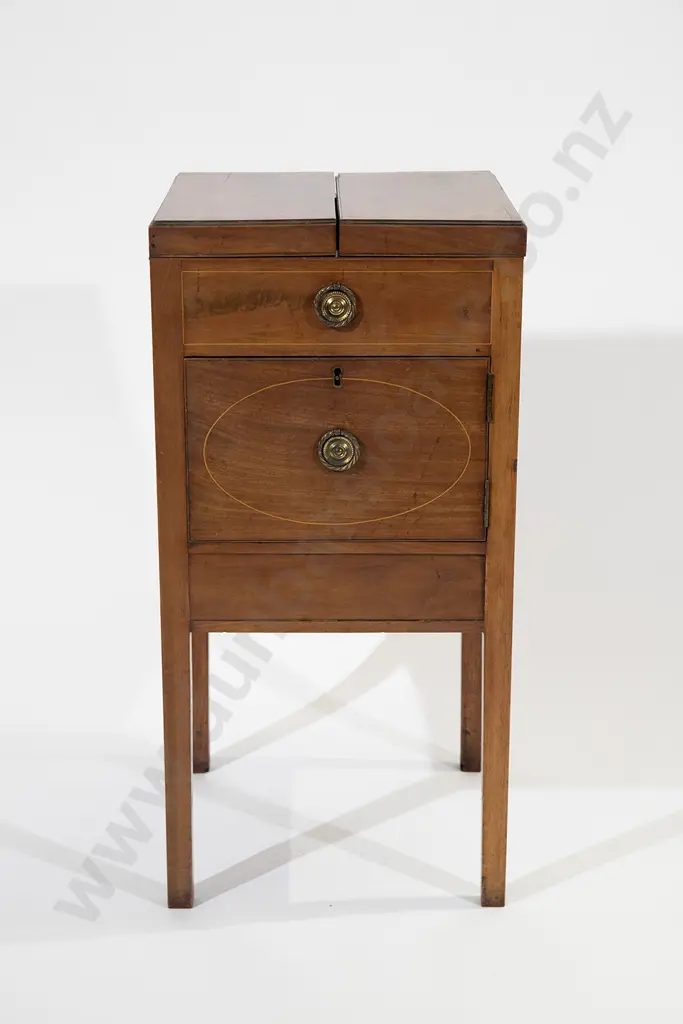 Geo III Mahogany & Inlaid Night Cupboard Image 1++