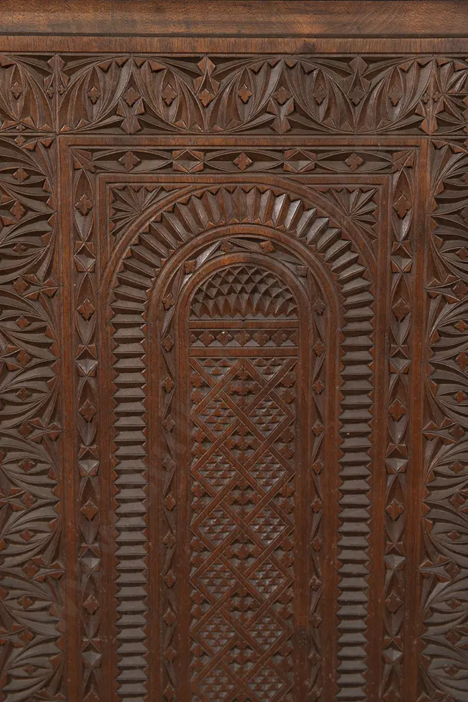 NZ Stained Kauri Chip Carved Cabinet Bookcase Image 1++