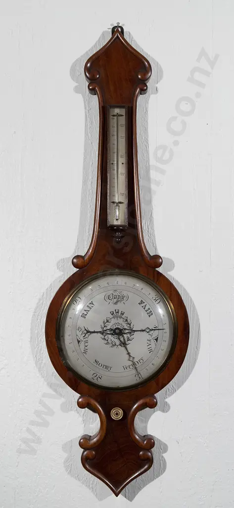 C19th Mahogany Wheel Barometer Image 1++