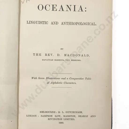 Macdonald The Rev D - Oceania Linguistic And Anthropological