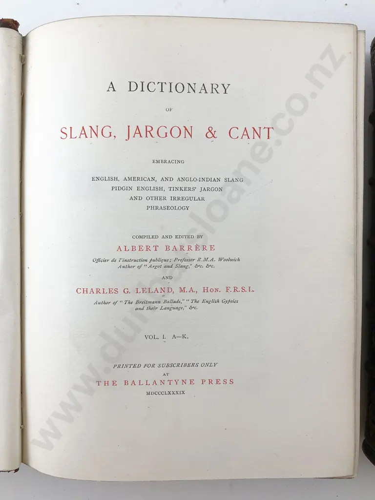 Barrere Albert - A Dictionary Of Slang Jargon & Cant (2 Volumes) Image 1++