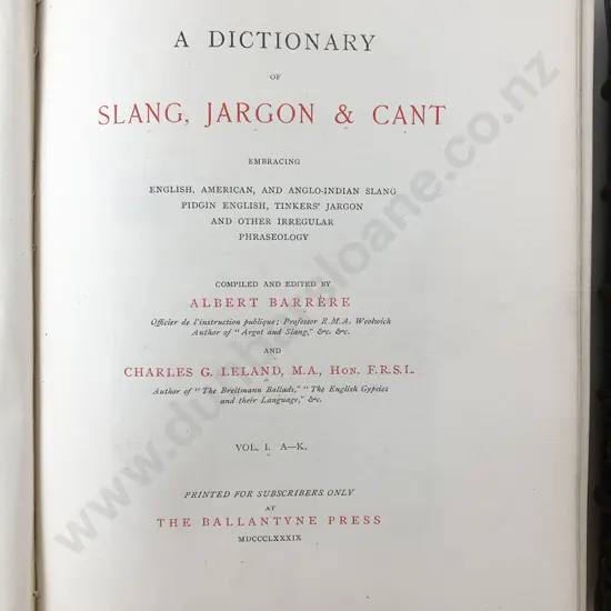 Barrere Albert - A Dictionary Of Slang Jargon & Cant (2 Volumes)