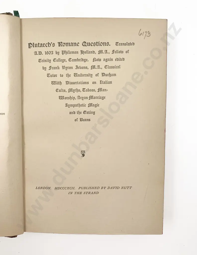 Holland Philemon (Trans) Plutarch's Romane Questions Image 1++