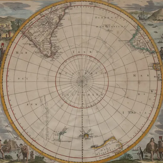 Rare C17th Hand Coloured Map Polus Antarcticus
