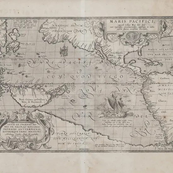 Rare Abraham Ortelius Map , Maris Pacifici (quod vulgo Mar del Zur) c1589