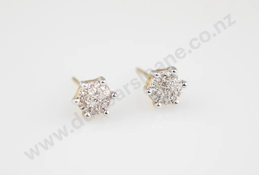 Pair 9ct Diamond Cluster Earring Image 1++