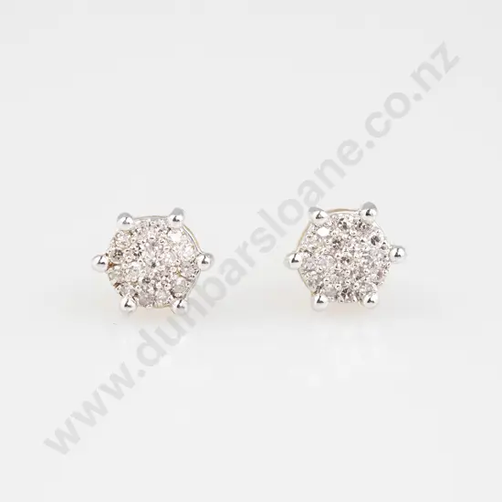 Pair 9ct Diamond Cluster Earring
