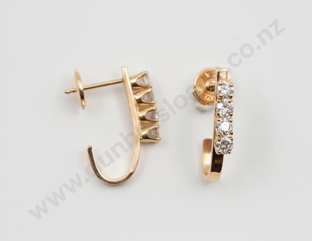 Pair 14ct 'J' Hoop Diamond Earrings Image 1++