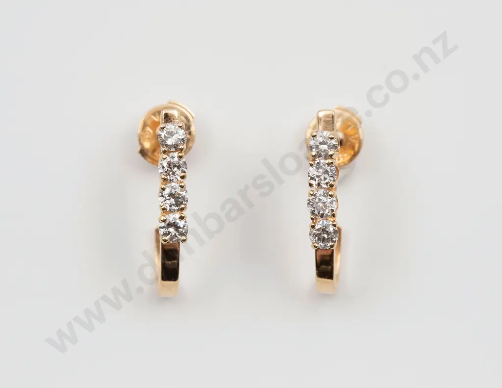Pair 14ct 'J' Hoop Diamond Earrings Image 1++