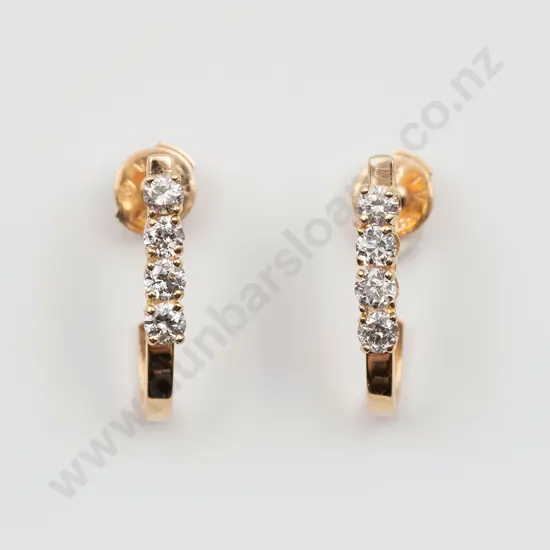Pair 14ct 'J' Hoop Diamond Earrings