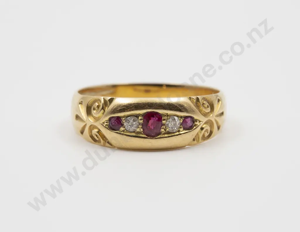 18ct Five Stone Ruby and Diamond Band Ring Image 1++