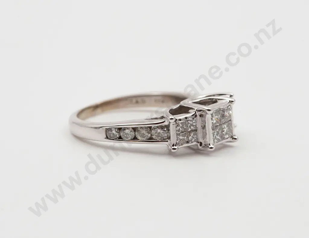 10ct White Gold 21stone Diamond Bridge Ring Image 1++
