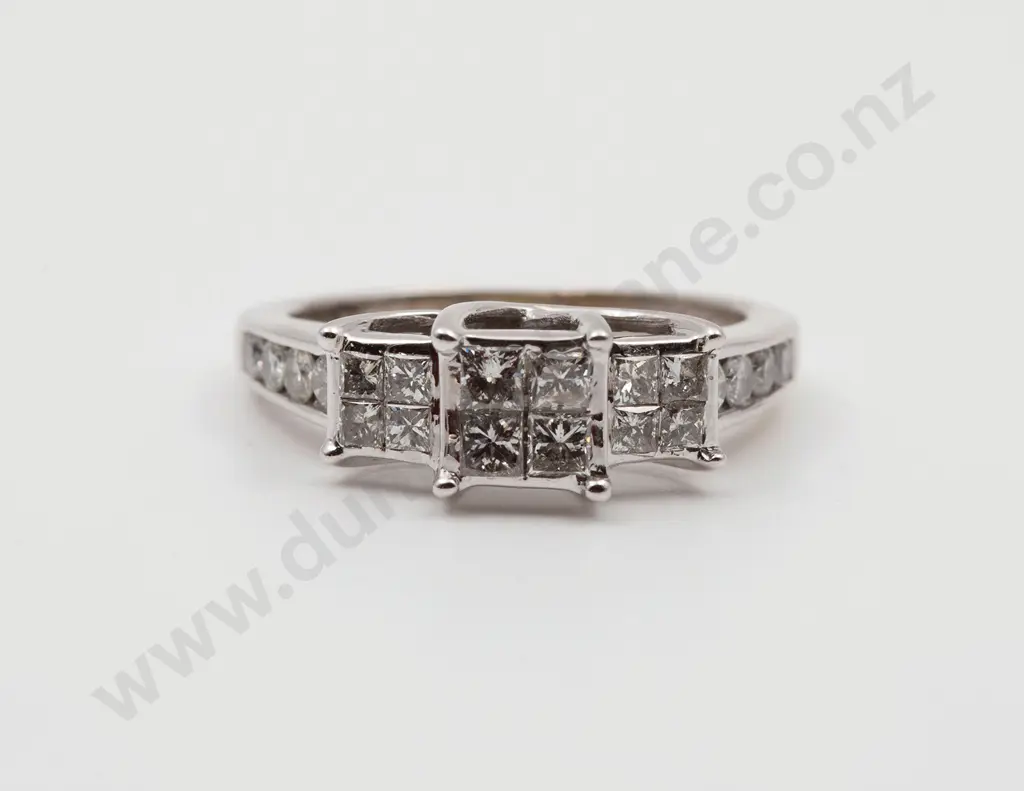 10ct White Gold 21stone Diamond Bridge Ring Image 1++