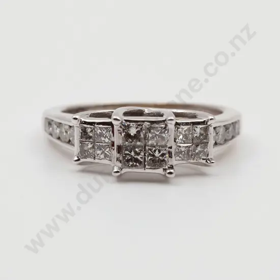 10ct White Gold 21stone Diamond Bridge Ring