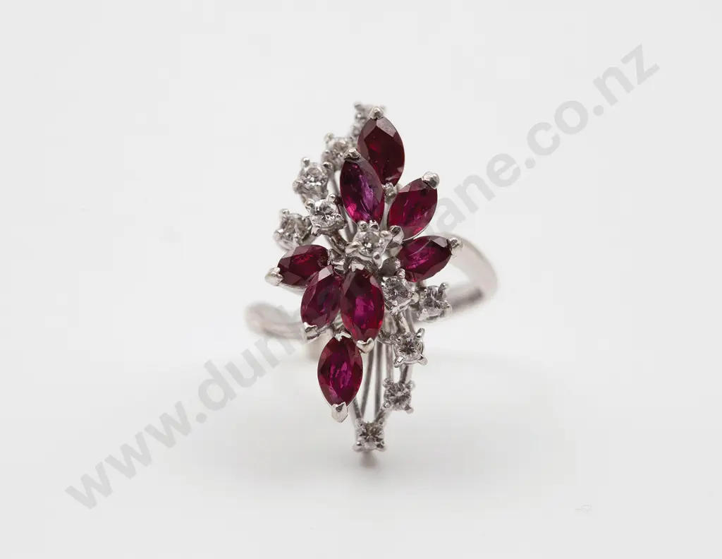 14ct White Gold 19stone Ruby and Diamond Dress Ring Image 1++