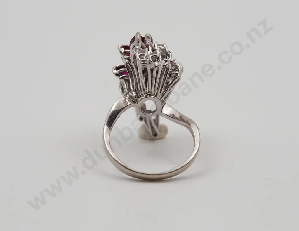 14ct White Gold 19stone Ruby and Diamond Dress Ring Image 1++