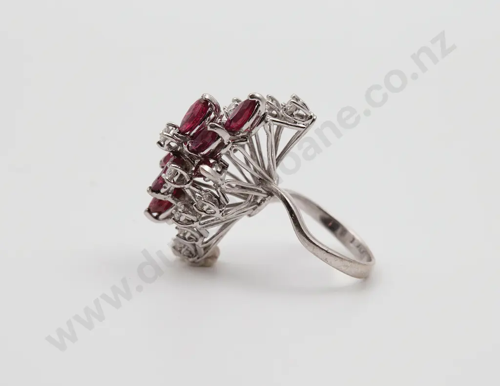 14ct White Gold 19stone Ruby and Diamond Dress Ring Image 1++