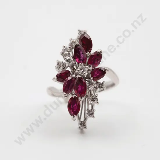 14ct White Gold 19stone Ruby and Diamond Dress Ring