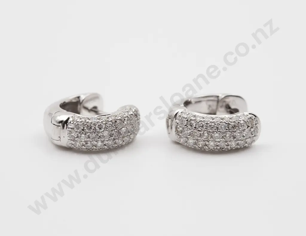Pair 18ct White Gold Half Diamond Set Hoop Earrings Image 1++