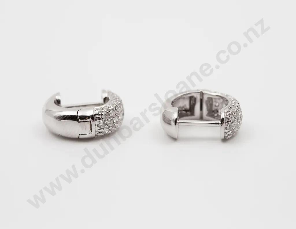 Pair 18ct White Gold Half Diamond Set Hoop Earrings Image 1++