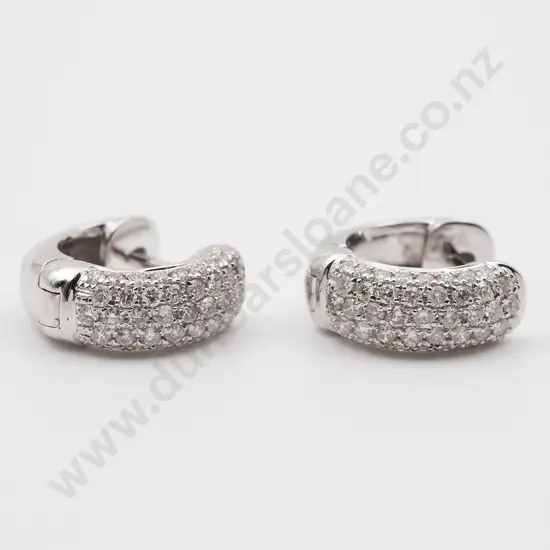 Pair 18ct White Gold Half Diamond Set Hoop Earrings