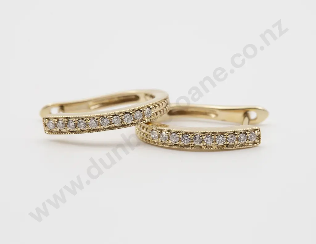 Pair 9ct Half Diamond Set Hoop Earrings Image 1++
