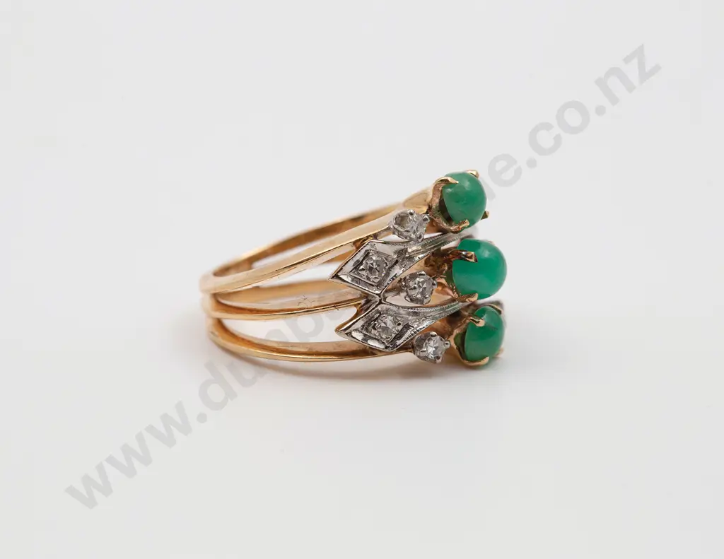 14ct 13stone Chrysoprase and Diamond Dress Ring Image 1++