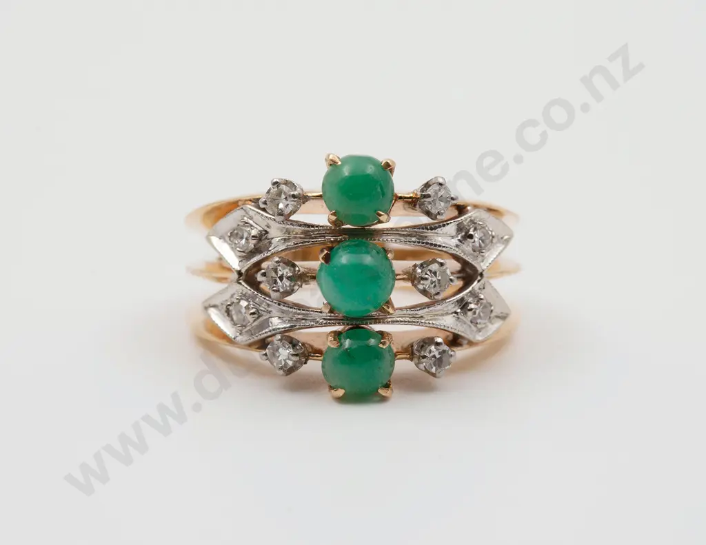 14ct 13stone Chrysoprase and Diamond Dress Ring Image 1++