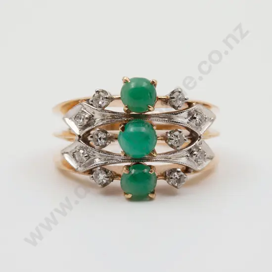 14ct 13stone Chrysoprase and Diamond Dress Ring