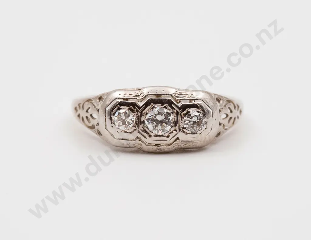 10ct White Gold Three Stone Bridge Ring Image 1++
