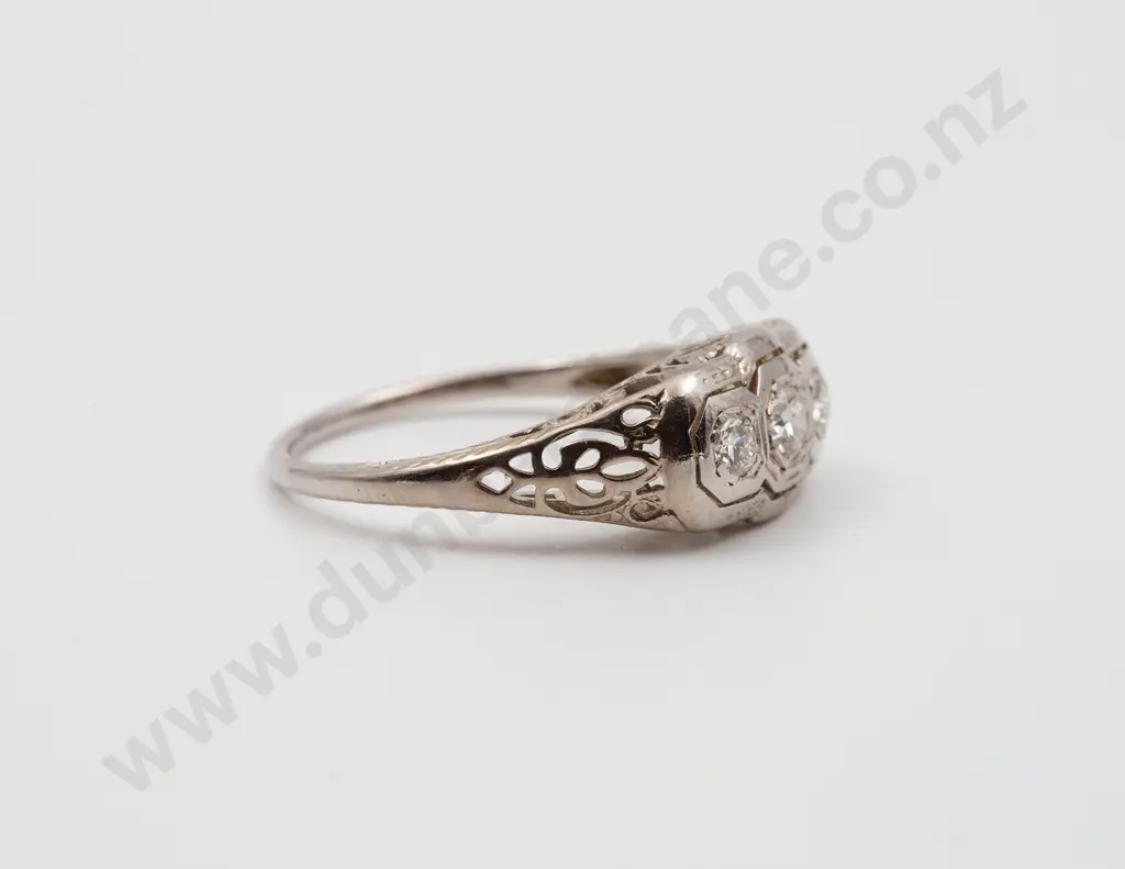10ct White Gold Three Stone Bridge Ring Image 1++