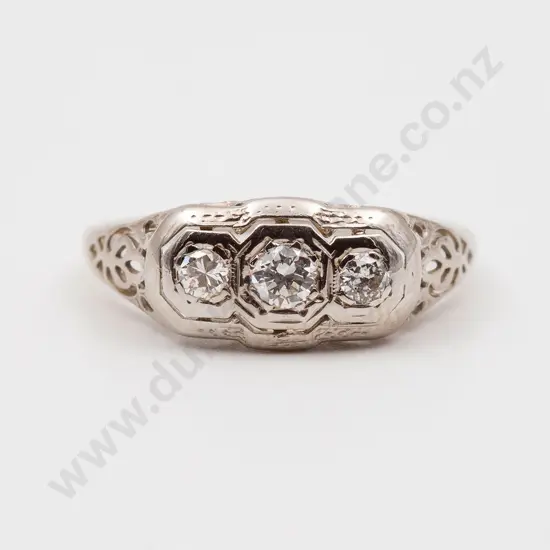 10ct White Gold Three Stone Bridge Ring