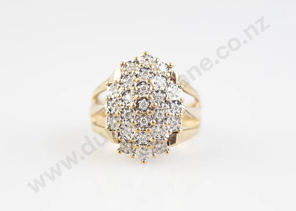 9ct 25stone Diamond Marquise Cluster Dress Ring Image 1++