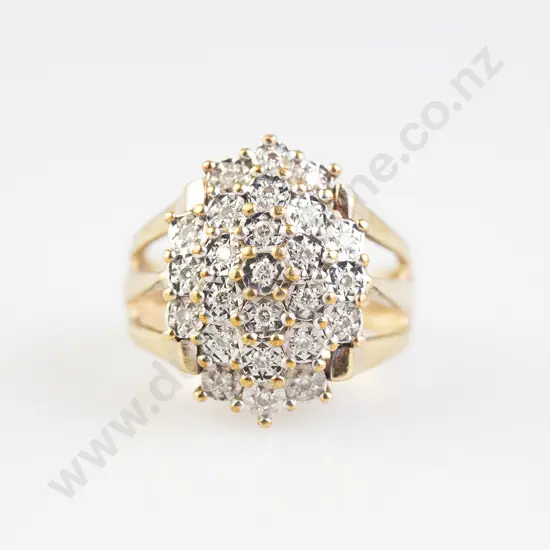 9ct 25stone Diamond Marquise Cluster Dress Ring