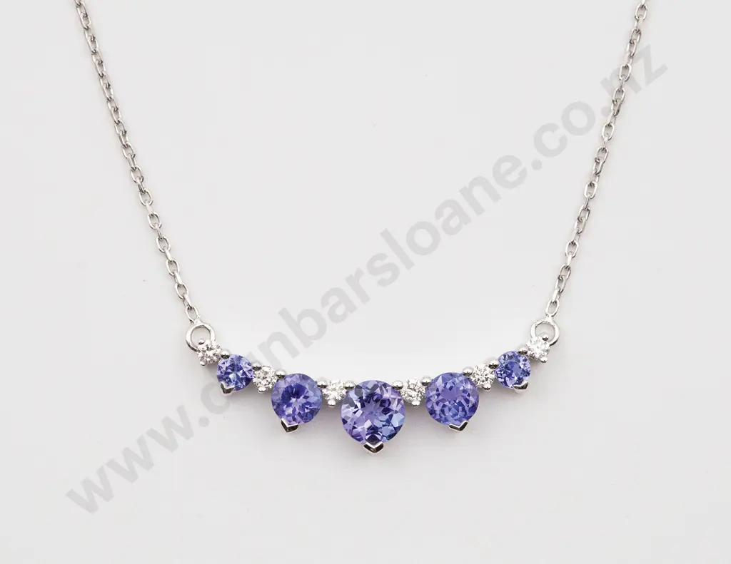 18ct White Gold Eleven Stone Tanzanite and Diamond Necklet Image 1++