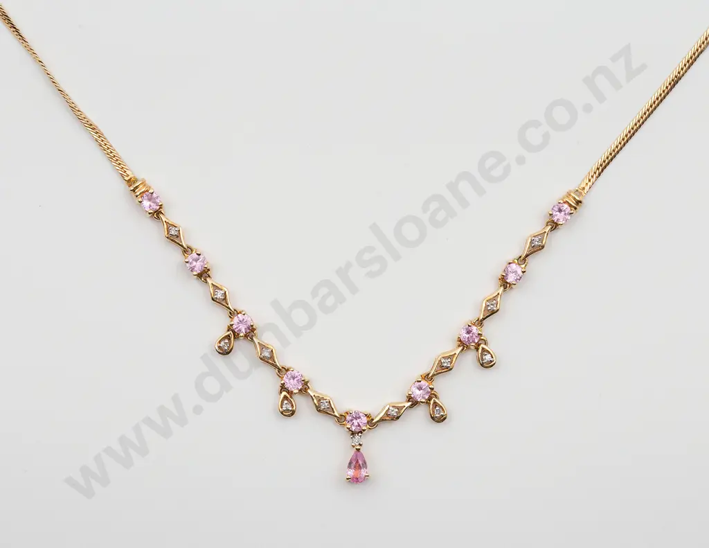 14ct 22stone Pink Sapphire and Diamond Necklet Image 1++