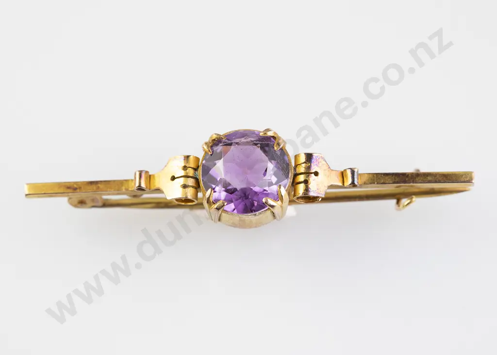 Early C20th 9ct Single Amethyst Bar Brooch Image 1++