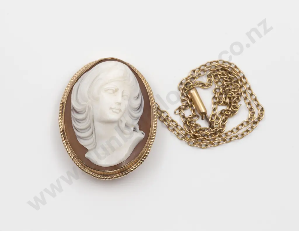 9ct High Relief Cameo Portrait Brooch/Pendant Image 1++