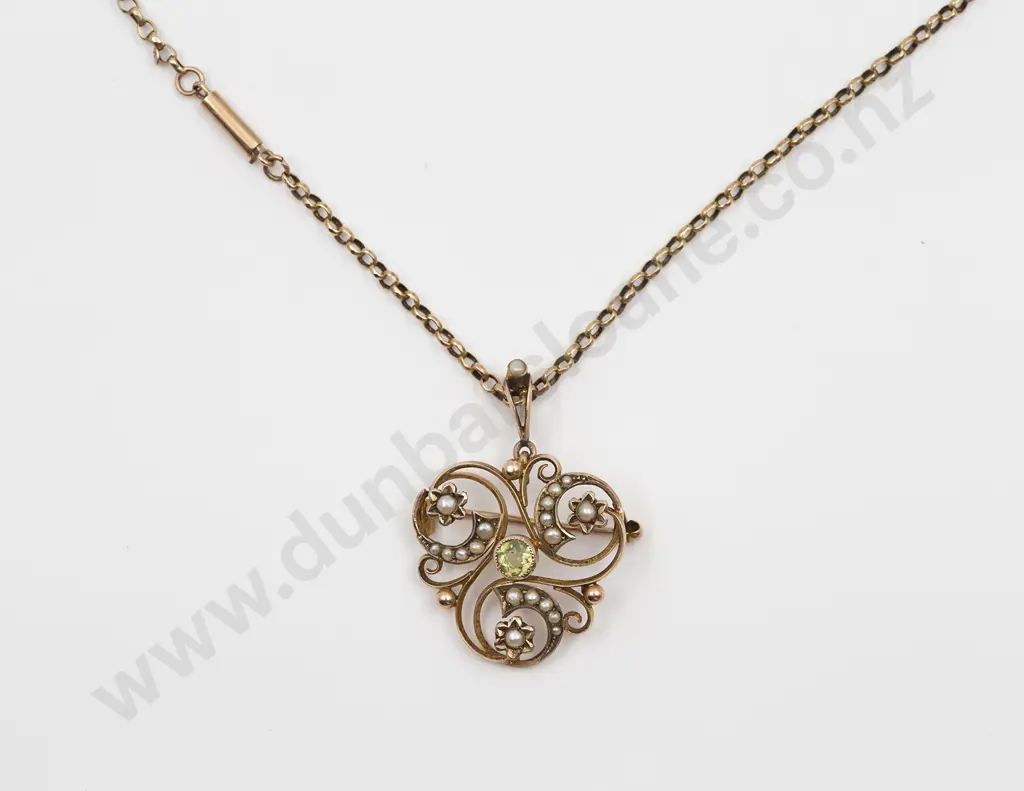 Edwardian 9ct Triple Scroll Pendant/Brooch Image 1++