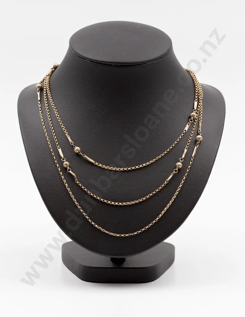 Victorian 9ct Trace Rail and Bead Link Muff Chain Image 1++